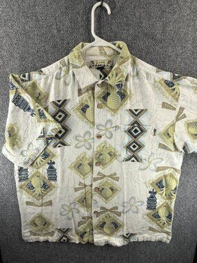 O'neill Floral Green White Button Up Shirt Men Cotton Woven Beach Hawaii Men